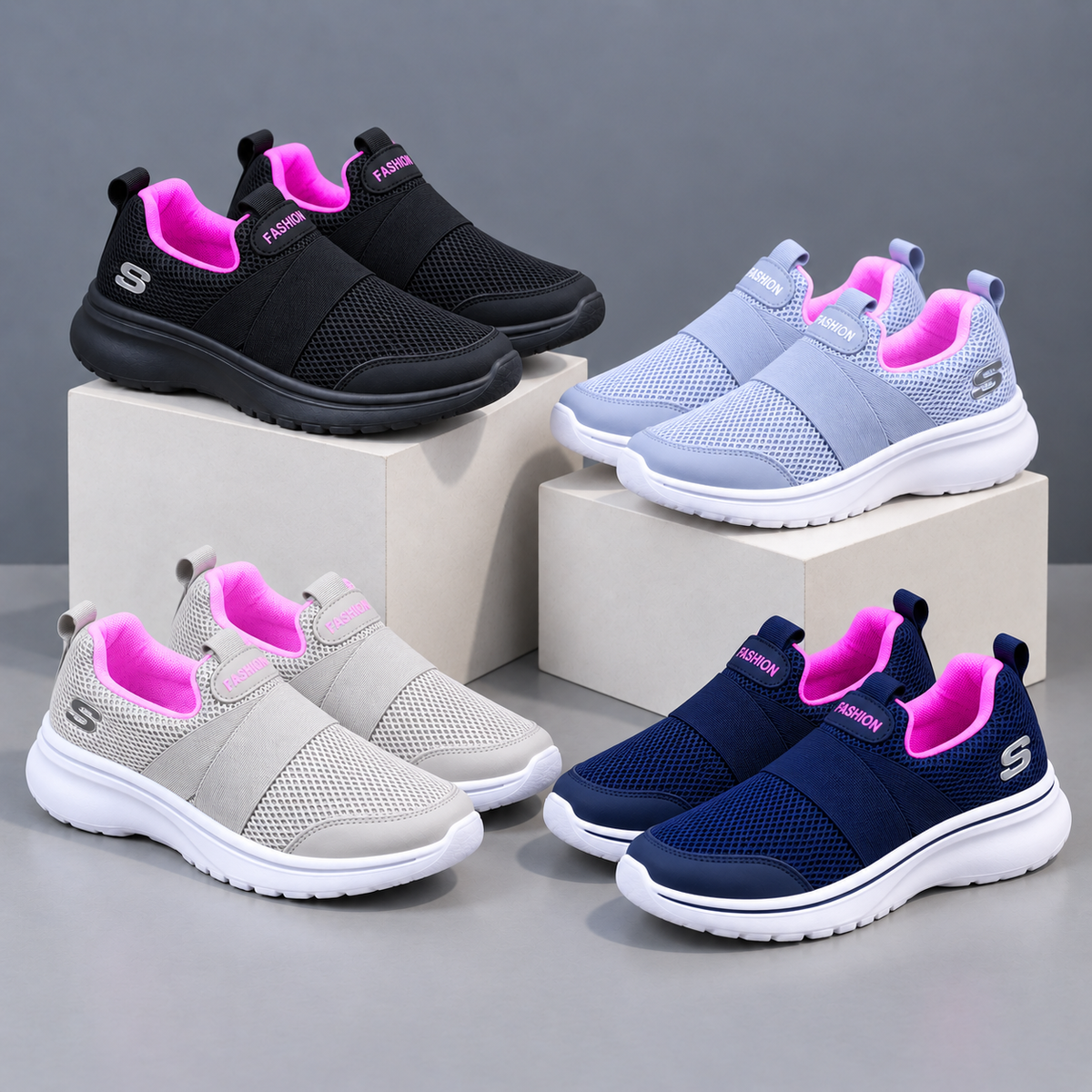 Women’s Slip-On Mesh Sneakers with Crossed Straps and a Modern Sporty Look