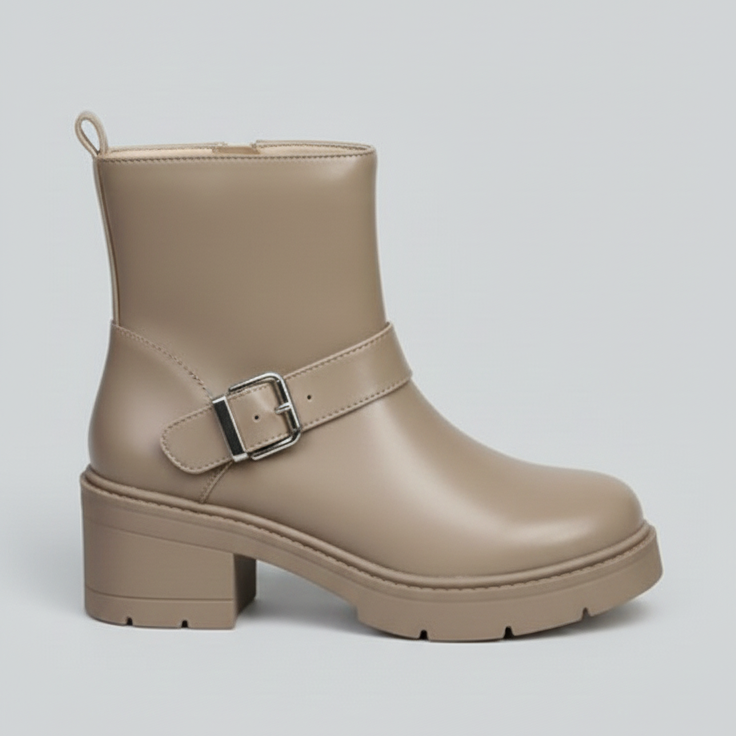 Women’s Ankle Boots with Block Heel – Fashion Buckle Design, Comfortable Slip-On, Non-Slip Sole, Casual & Office Heeled Boots