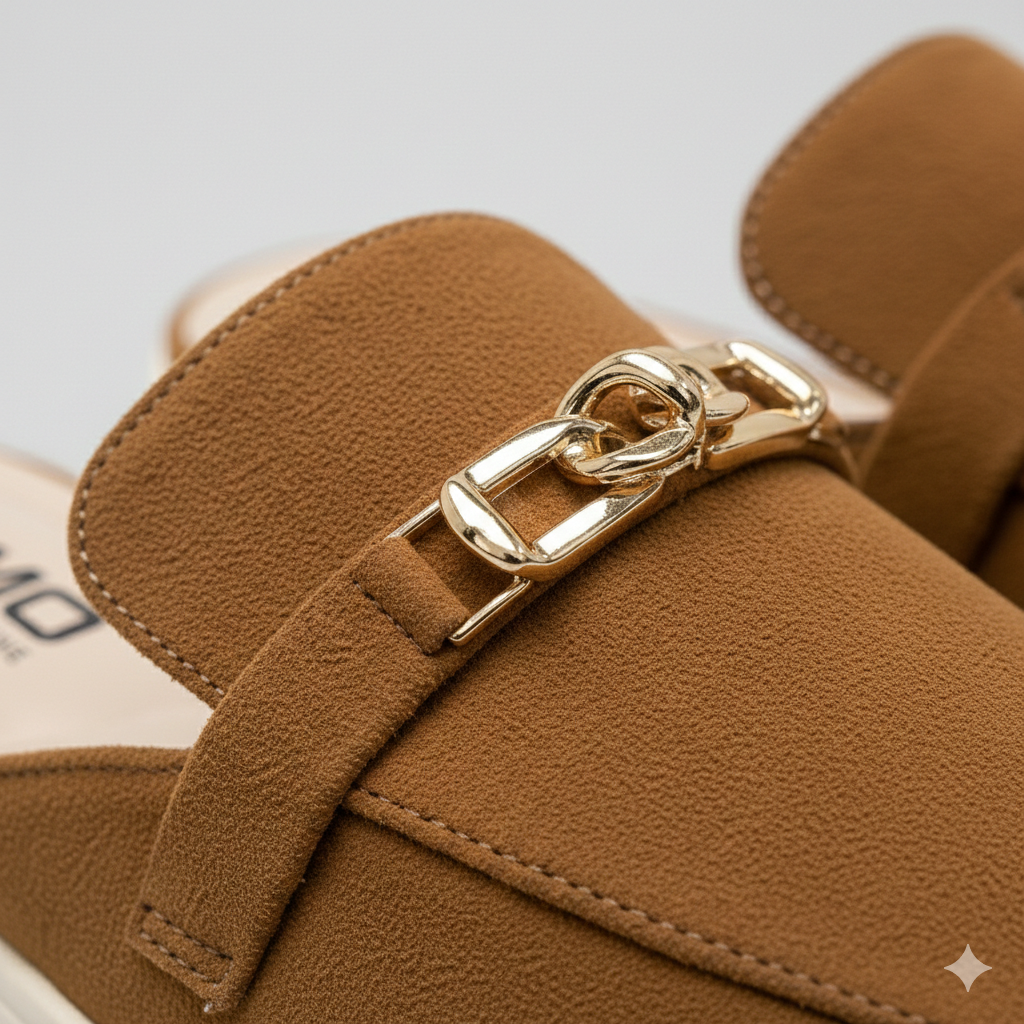 Women’s Elegant Slip-On Mules with Gold Accent – Everyday Comfort Flats