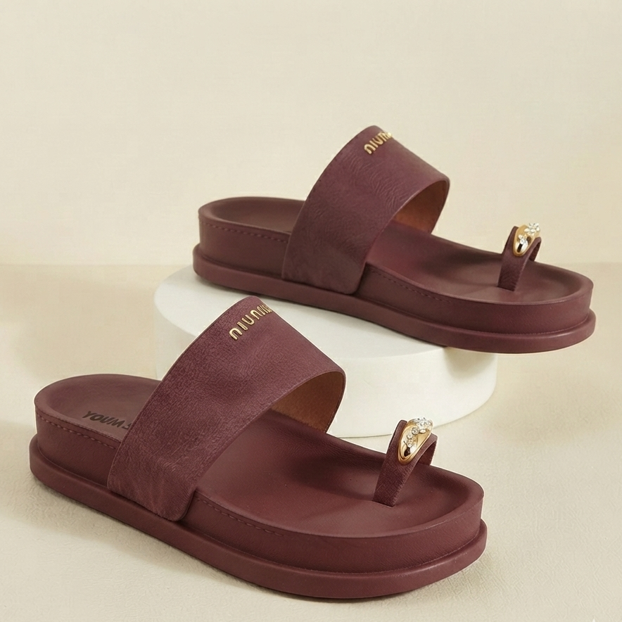 Women's Premium Toe Ring Slide Sandals | Soft Comfort Flat Slip-On Slippers