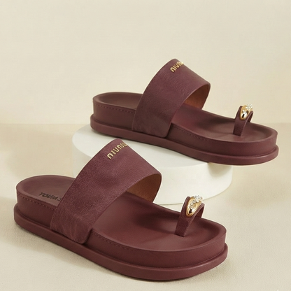 Women's Premium Toe Ring Slide Sandals | Soft Comfort Flat Slip-On Slippers