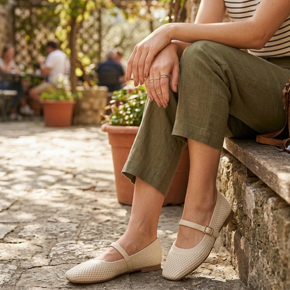 Women’s Breathable Knit Mary Jane Flats with Adjustable Strap – Casual Comfort Shoes