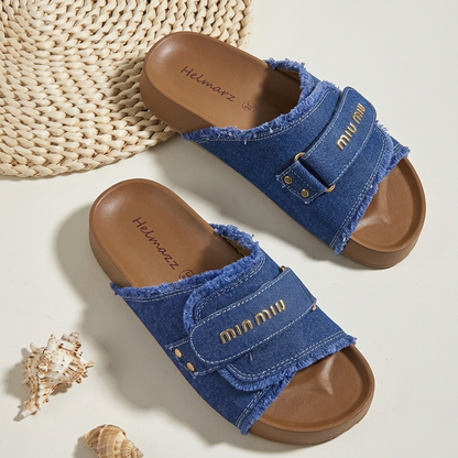Women’s Denim Slide Sandals – Adjustable Comfort & Everyday Style