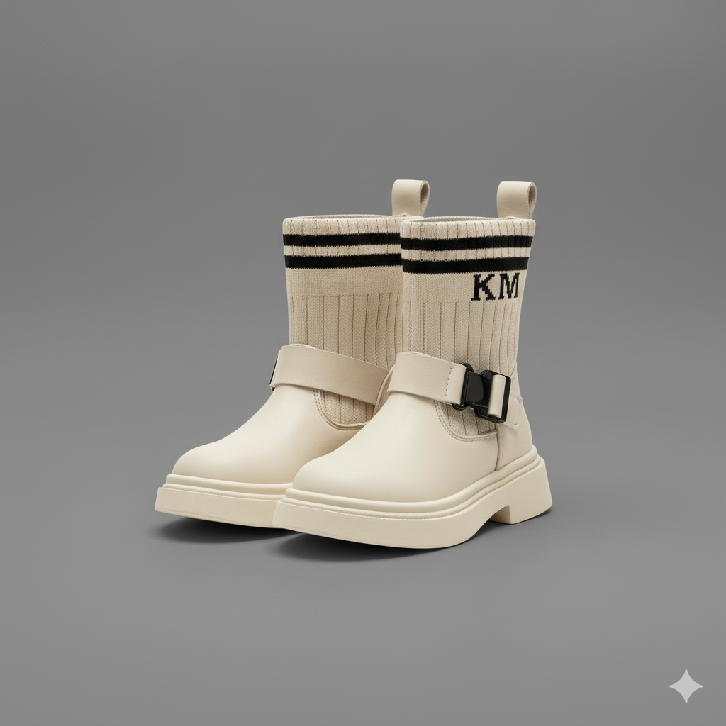 حذاء نسائي طويل حتى منتصف الساق مزود بإبزيم - مقاس محكم