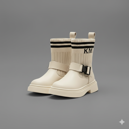 حذاء نسائي طويل حتى منتصف الساق مزود بإبزيم - مقاس محكم