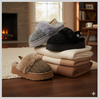 Cozy Faux Fur Slip-On Clogs – Warm Knit Lined Comfort Shoes