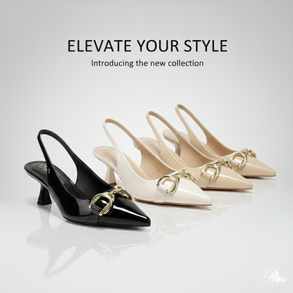 Elegant Pointed-Toe Slingback Heels with Gold Accent