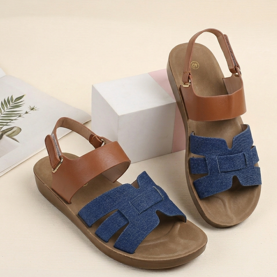 Denim Bow Comfort Slingback Sandals for Women