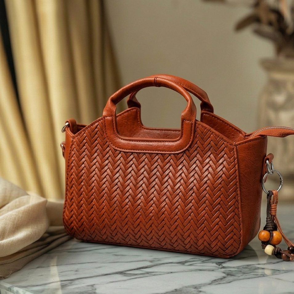 Elegant Woven Leather Handbag – Chic Top Handle Crossbody Bag for Women