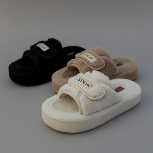 أحذية منزلية نسائية دافئة ذات أصابع مغلقة - أصابع دافئة، حزام ثابت