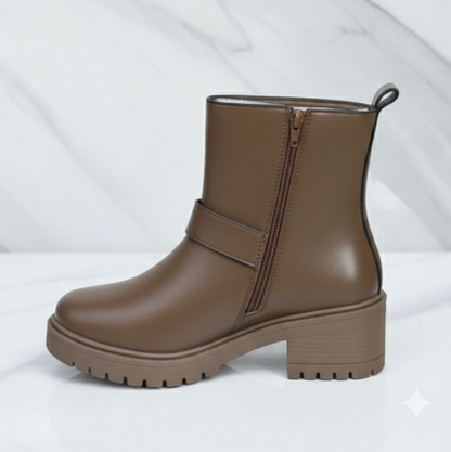 Women’s Ankle Boots with Block Heel – Fashion Buckle Design, Comfortable Slip-On, Non-Slip Sole, Casual & Office Heeled Boots