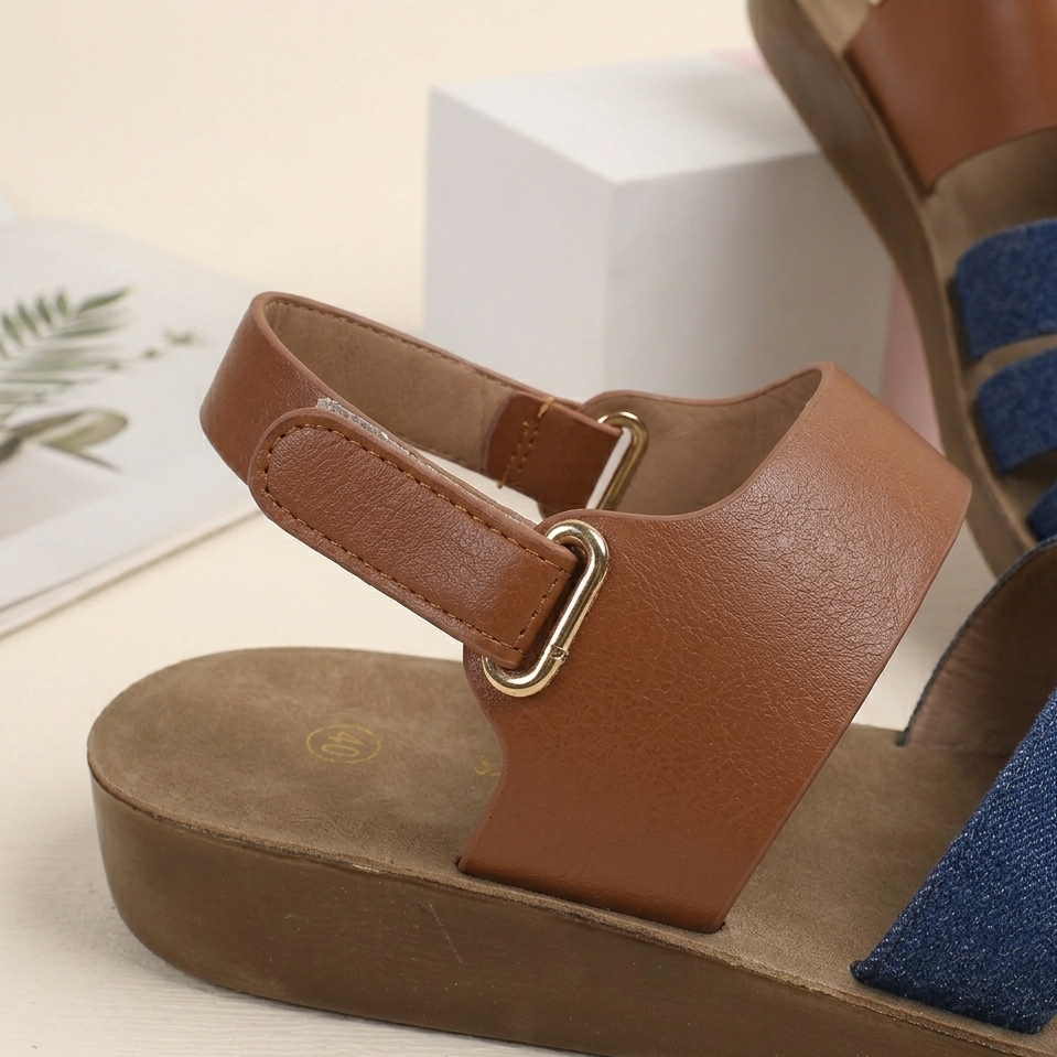 Denim Bow Comfort Slingback Sandals for Women