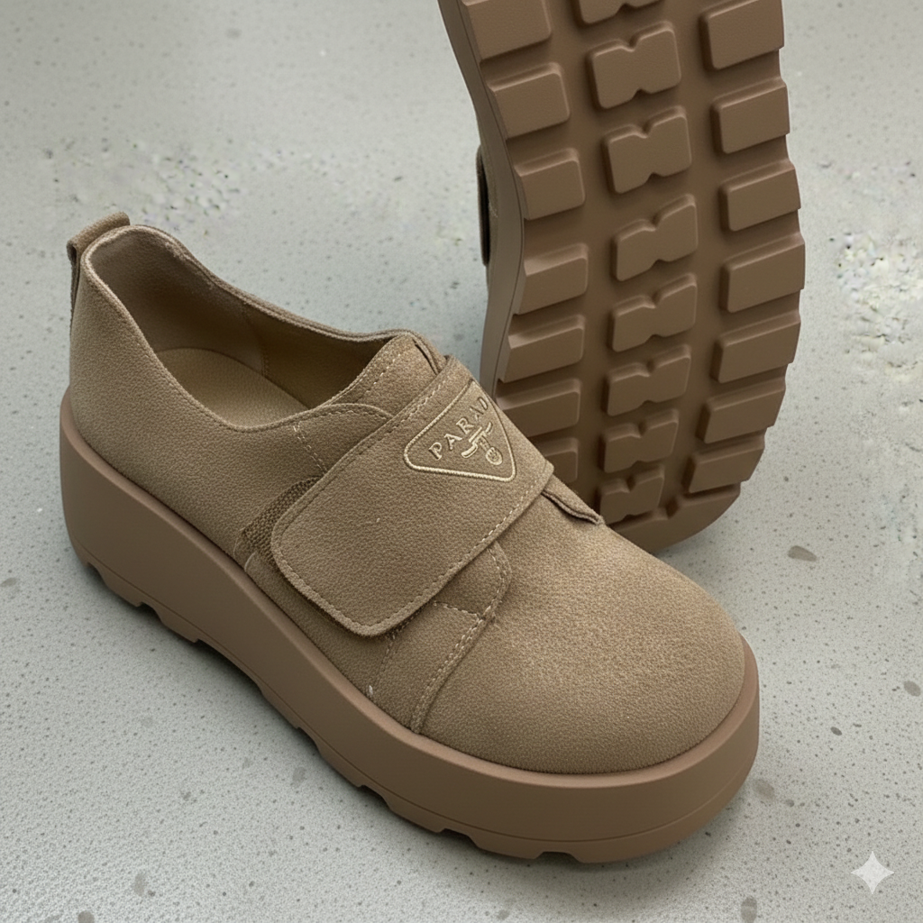 Chaussures décontractées à plateforme pour femmes – Tige en daim, bride à scratch, semelle épaisse, chaussures confortables et tendance au quotidien