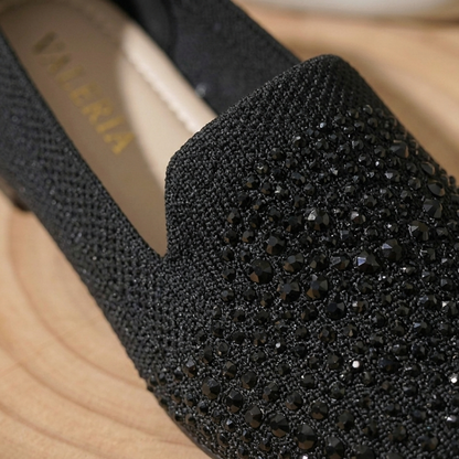Women’s Rhinestone Slip-On Ballet Flats – Comfortable Knit Loafers for Casual & Party Wear