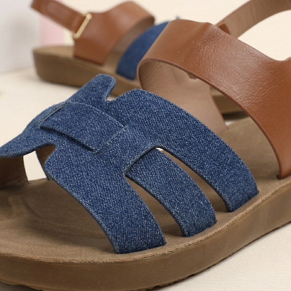 Denim Bow Comfort Slingback Sandals for Women