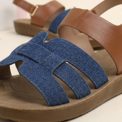 Denim Bow Comfort Slingback Sandals for Women