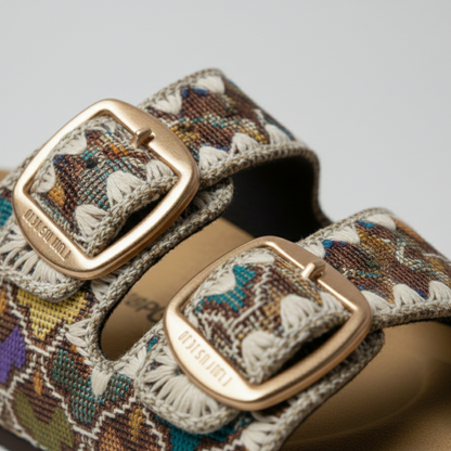 Women’s Boho Chic Double-Buckle Cork Slide Sandals