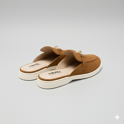 Women’s Elegant Slip-On Mules with Gold Accent – Everyday Comfort Flats