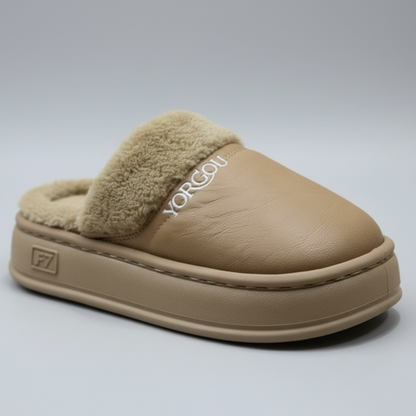 Women's Fleece-Lined Clog Slippers—Warm Toes, Thick Platform