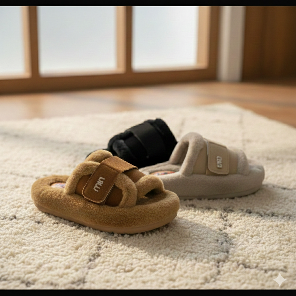 Pantoufles de luxe pour femmes en fausse fourrure, douces et chaudes, chaussures d'intérieur/extérieur, sandales d'hiver légères et rembourrées