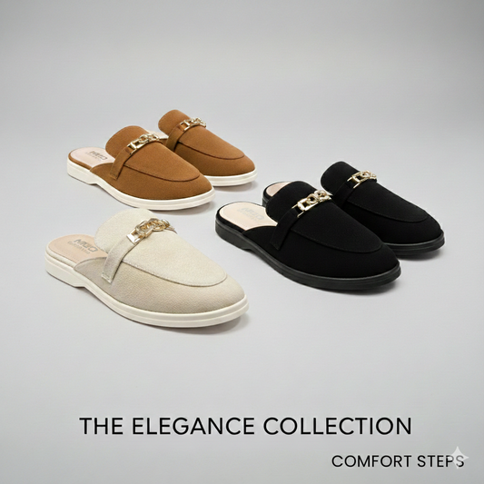 Mules élégantes à enfiler pour femmes avec détails dorés – Chaussures plates confortables au quotidien