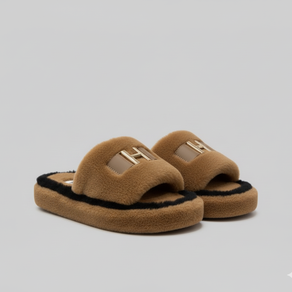 أحذية منزلية ناعمة ودافئة - حزام عريض مبطن