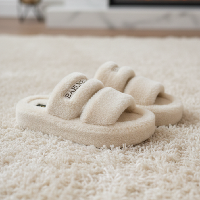 نعل نسائي ذو حزام مزدوج من Fuzzy: خطوات مريحة ومبطنة