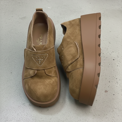 Chaussures décontractées à plateforme pour femmes – Tige en daim, bride à scratch, semelle épaisse, chaussures confortables et tendance au quotidien