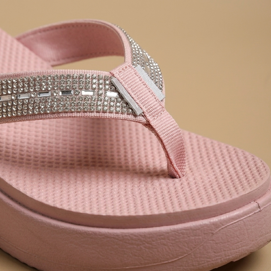 Women’s Rhinestone Platform Flip Flops – Lightweight Comfort Wedge Slippers
