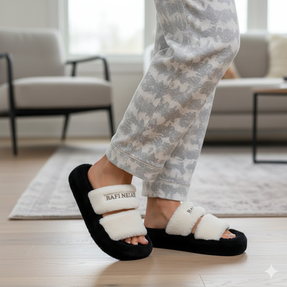 نعل نسائي ذو حزام مزدوج من Fuzzy: خطوات مريحة ومبطنة