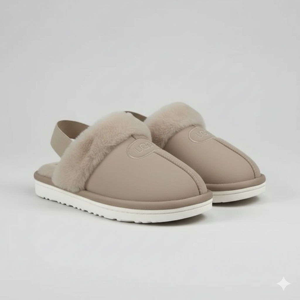 صنادل UGG النسائية ذات الكعب الخلفي – أصابع قدم دافئة، حزام مرن