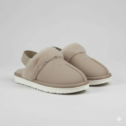 صنادل UGG النسائية ذات الكعب الخلفي – أصابع قدم دافئة، حزام مرن