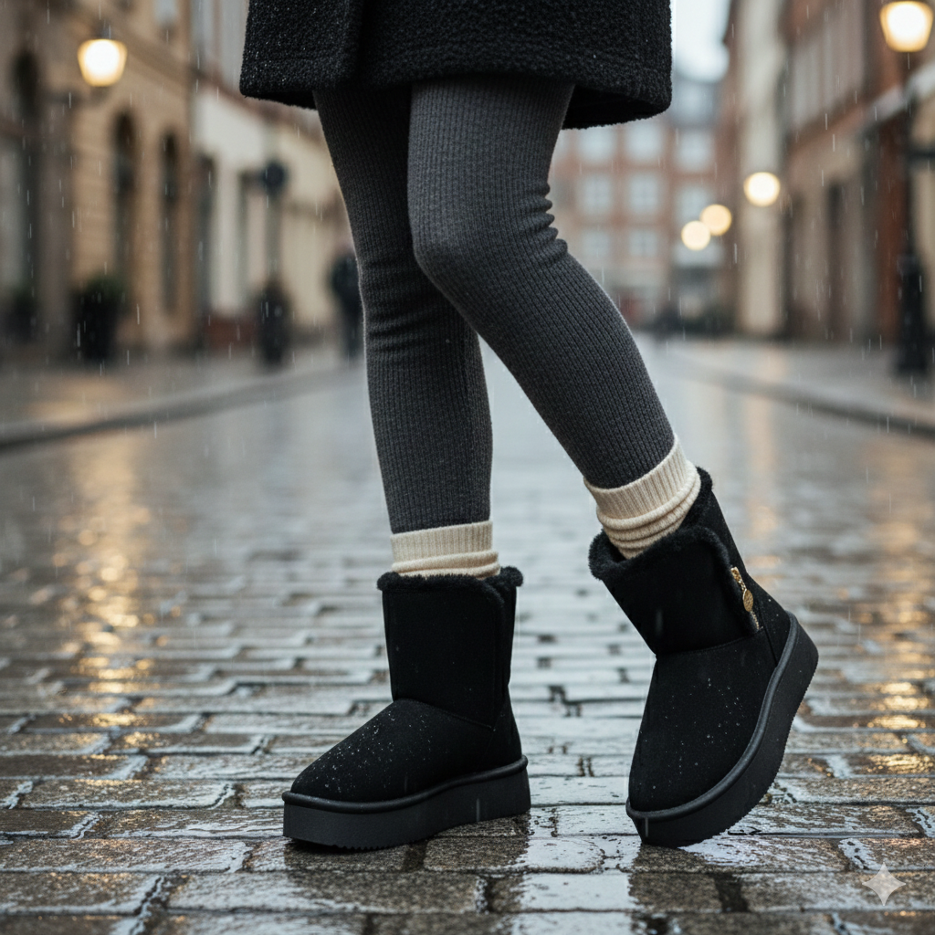 Bottines d'hiver pour femmes en faux daim avec doublure en fourrure et semelle compensée