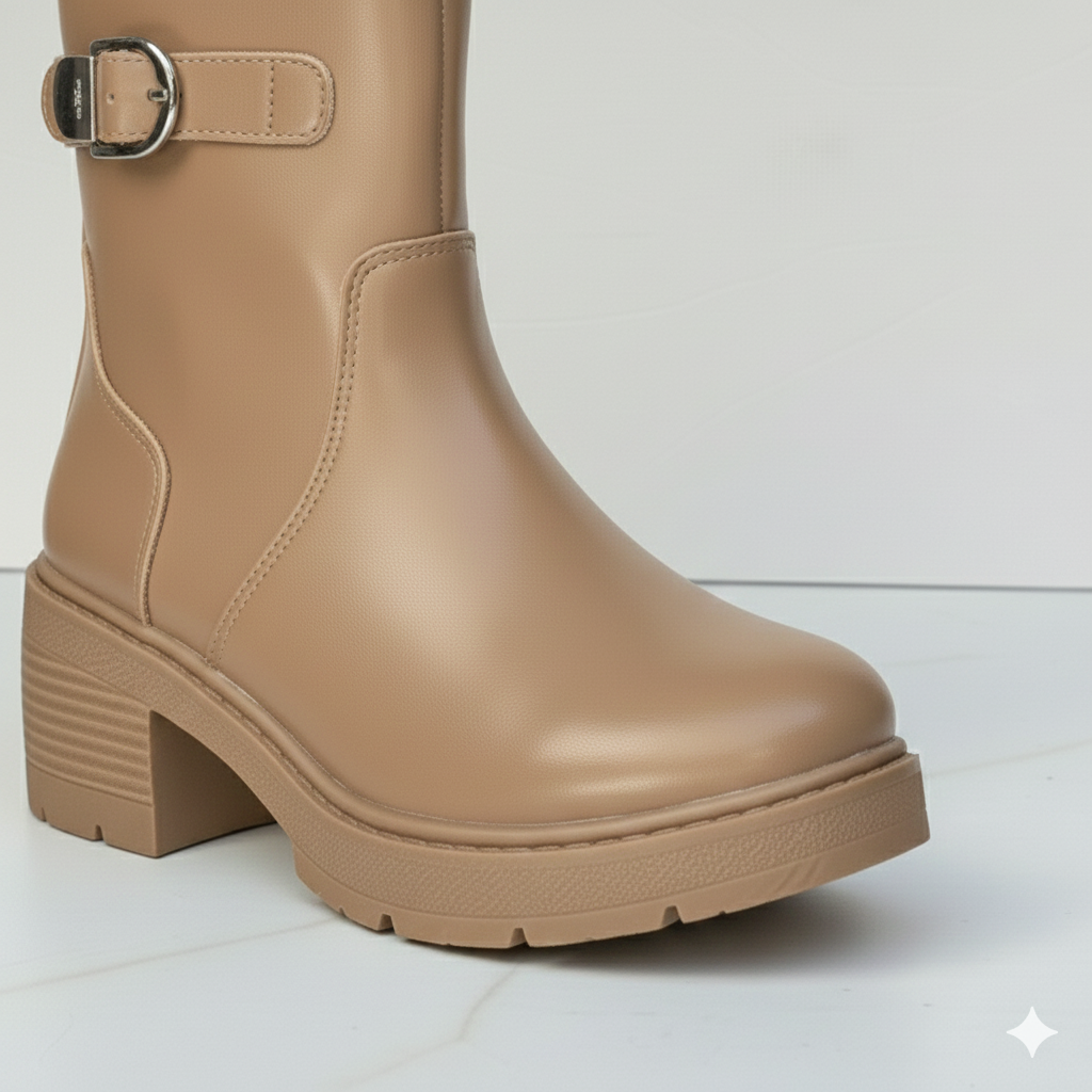 Women’s Winter Ankle Boots, Chunky Block Heel Faux Leather Booties with Side Zipper, Lug Sole Casual Shoes