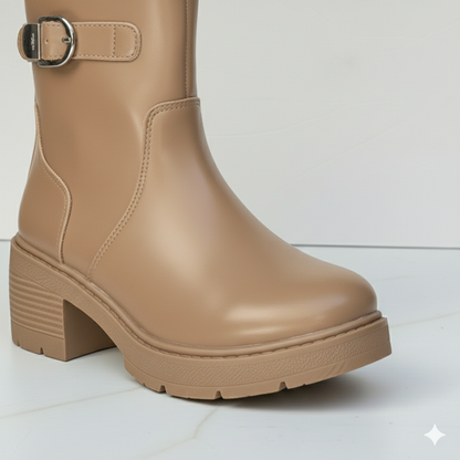 Women’s Winter Ankle Boots, Chunky Block Heel Faux Leather Booties with Side Zipper, Lug Sole Casual Shoes