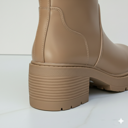 Women’s Winter Ankle Boots, Chunky Block Heel Faux Leather Booties with Side Zipper, Lug Sole Casual Shoes