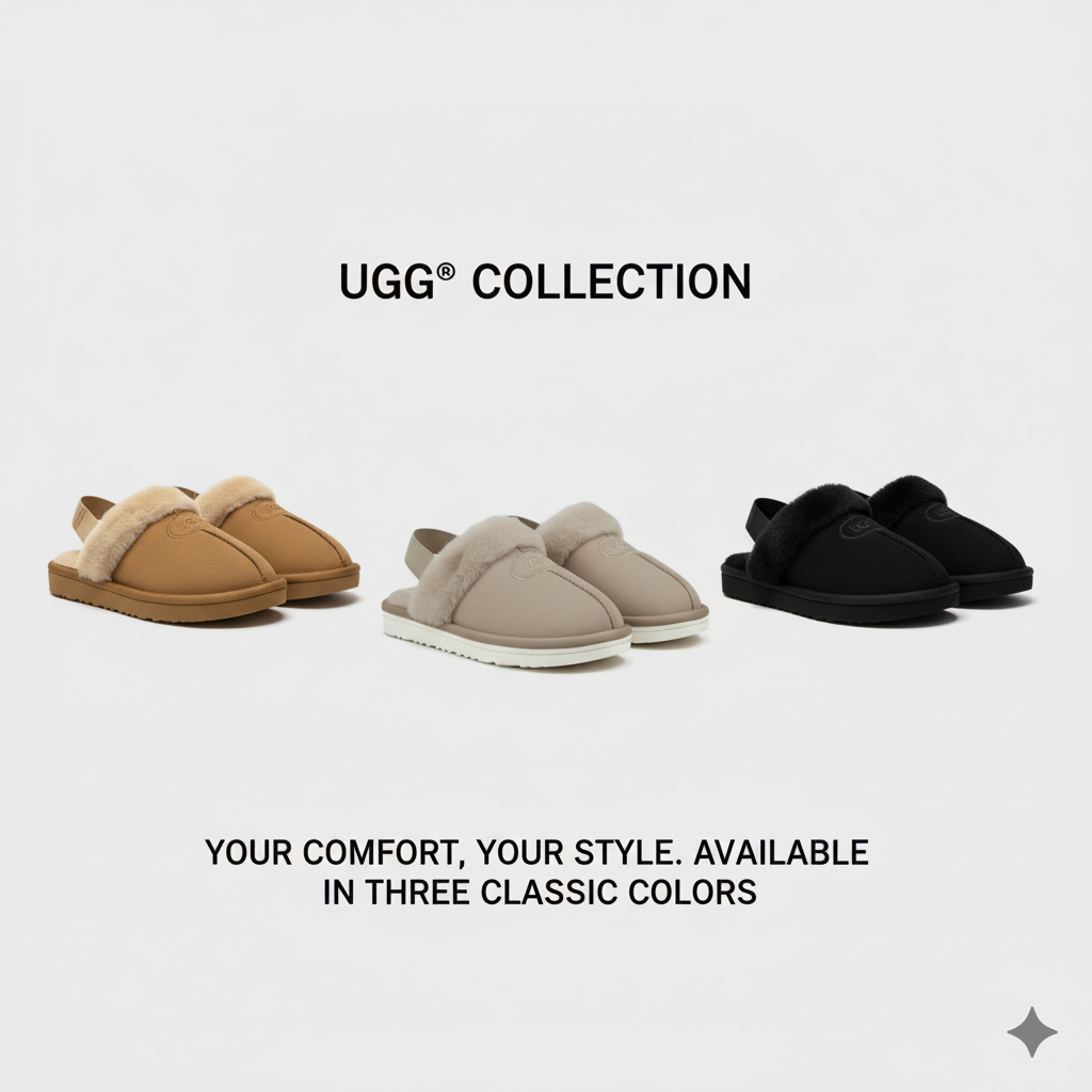 صنادل UGG النسائية ذات الكعب الخلفي – أصابع قدم دافئة، حزام مرن