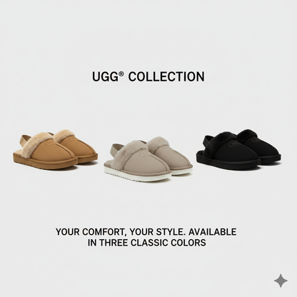 صنادل UGG النسائية ذات الكعب الخلفي – أصابع قدم دافئة، حزام مرن