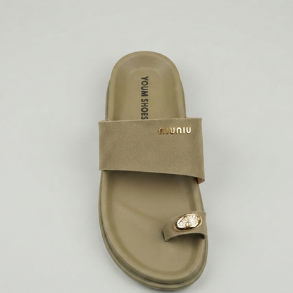 Women's Premium Toe Ring Slide Sandals | Soft Comfort Flat Slip-On Slippers