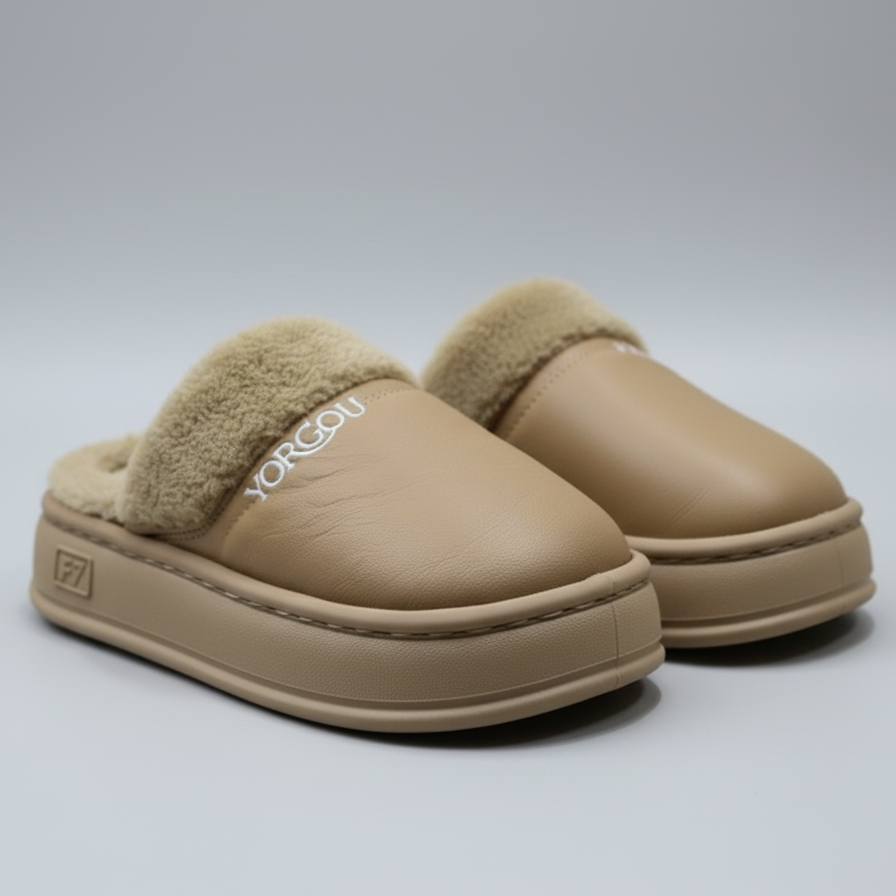 Women's Fleece-Lined Clog Slippers—Warm Toes, Thick Platform
