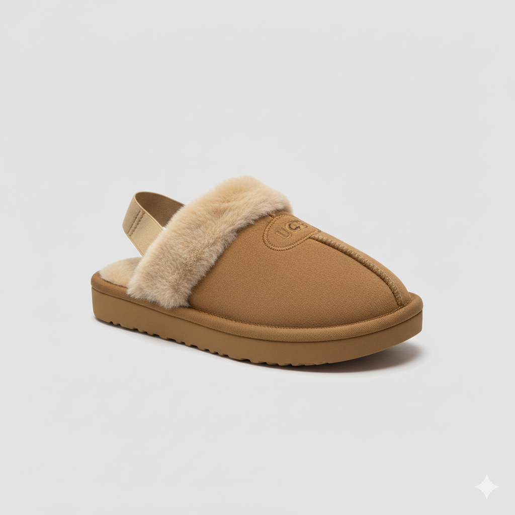 صنادل UGG النسائية ذات الكعب الخلفي – أصابع قدم دافئة، حزام مرن