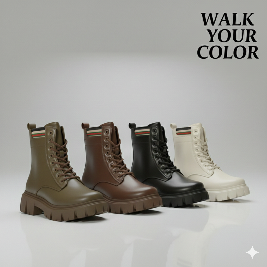 Women’s Chunky Lace-Up Ankle Boots with Lug Sole – Walk Your Color Collection