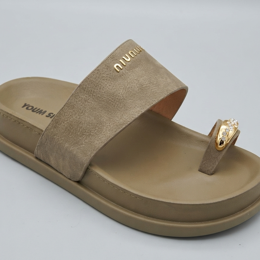 Women's Premium Toe Ring Slide Sandals | Soft Comfort Flat Slip-On Slippers