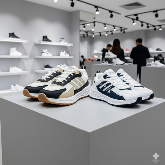 "Dynamic Streetwear Kicks – Black, Navy, and Gold Edition"