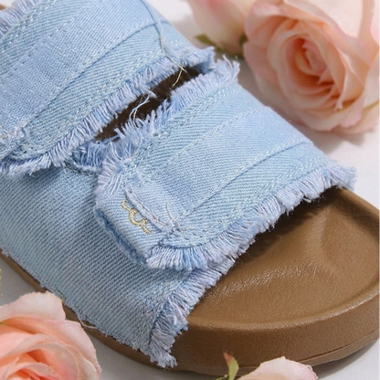 Women’s Denim Double-Strap Comfort Slide Sandals