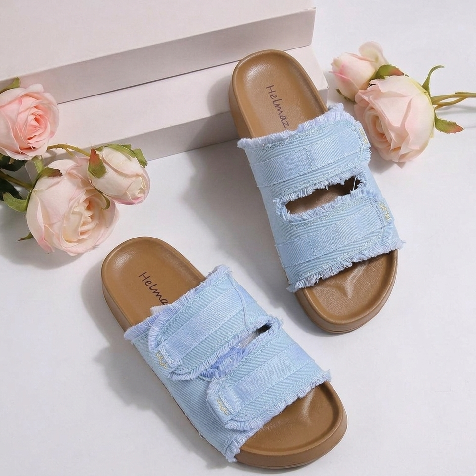 Women’s Denim Double-Strap Comfort Slide Sandals