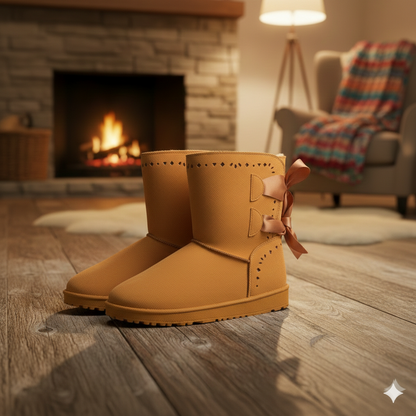 Women’s Cozy Winter Ankle Boots with Fur Lining & Bow Detail – Warm, Stylish & Comfortable