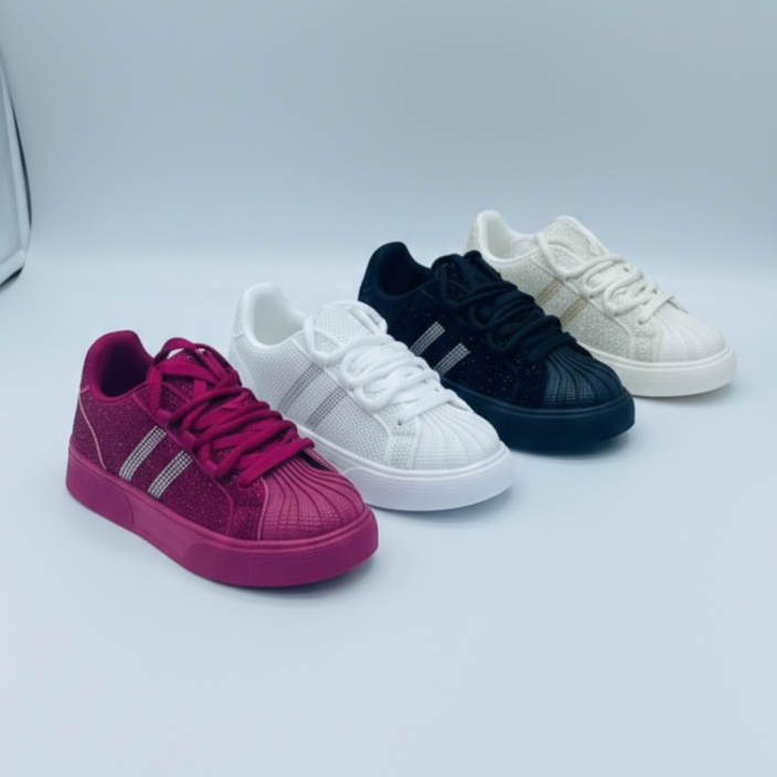 Women’s Rhinestone Platform Sneakers – Stylish Comfort Lace-Up Shoes