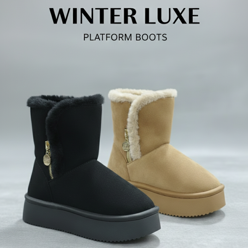 Bottines d'hiver pour femmes en faux daim avec doublure en fourrure et semelle compensée