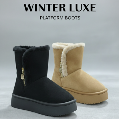 Bottines d'hiver pour femmes en faux daim avec doublure en fourrure et semelle compensée